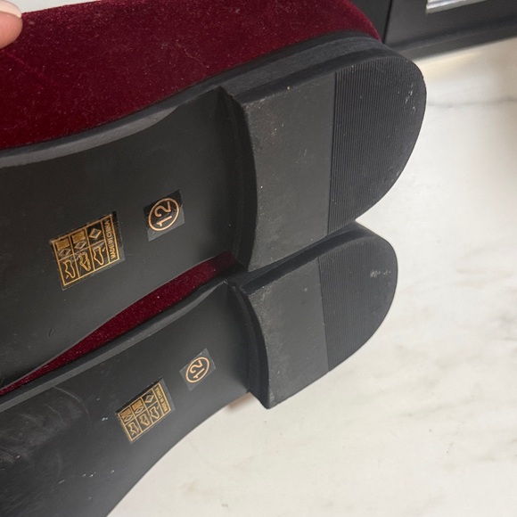 EUC Red Velvet Loafers with Gold Accent - Picture 12 of 12